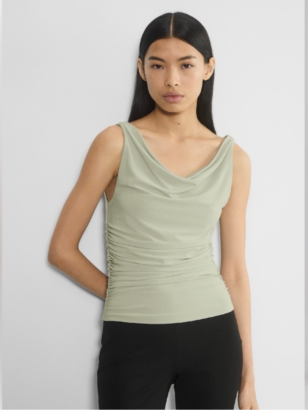Aritzia Wilfred Green Smooth Matter Clarissa Sleeveless Draped Top size  Large